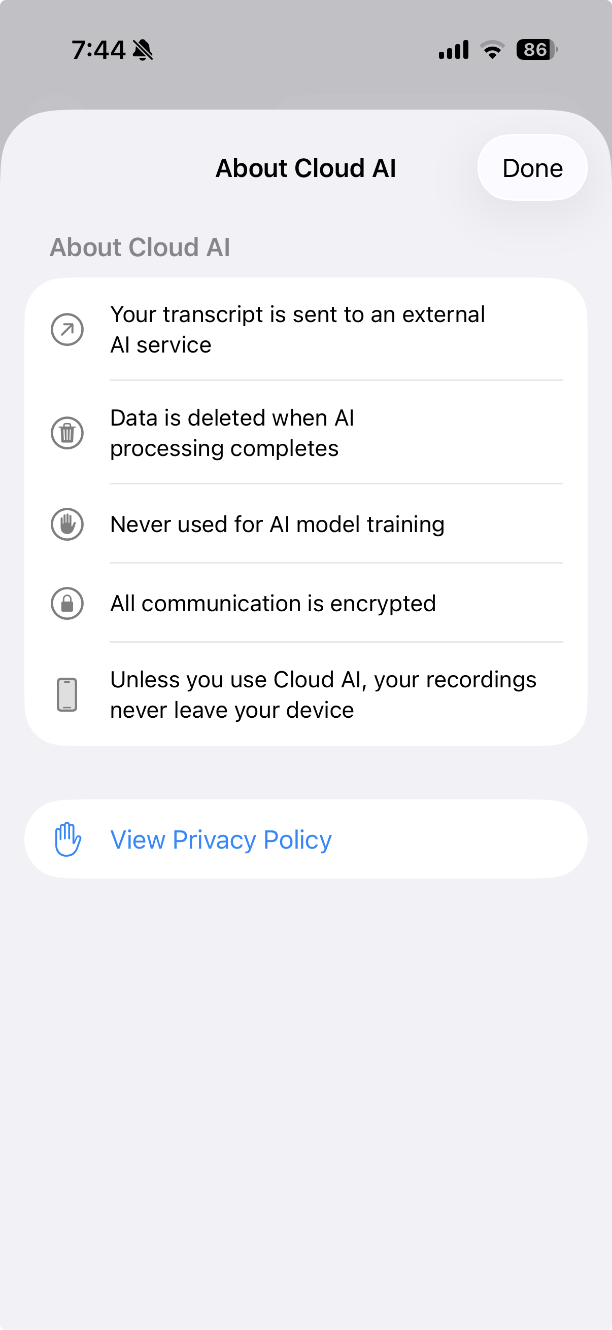 Cloud AI detail screen