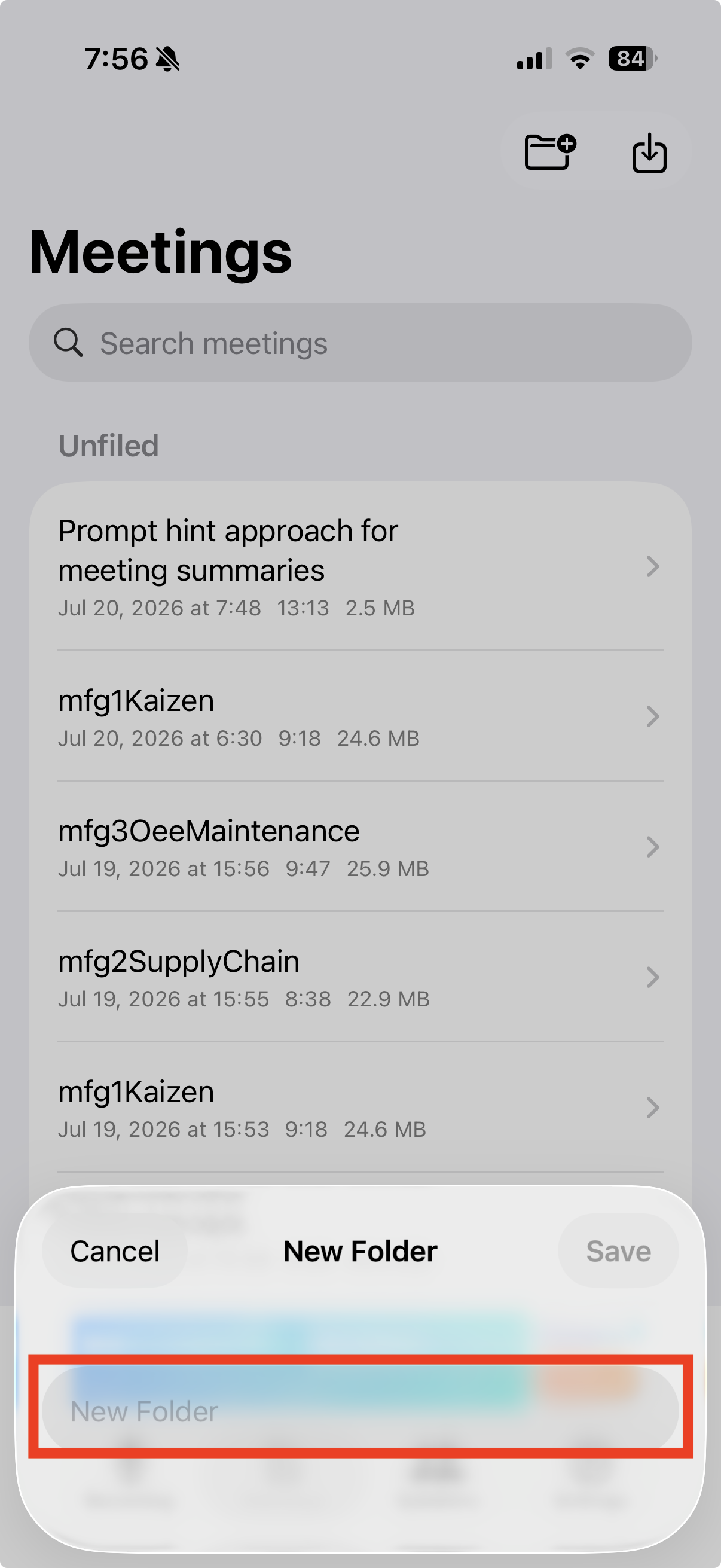 New folder dialog